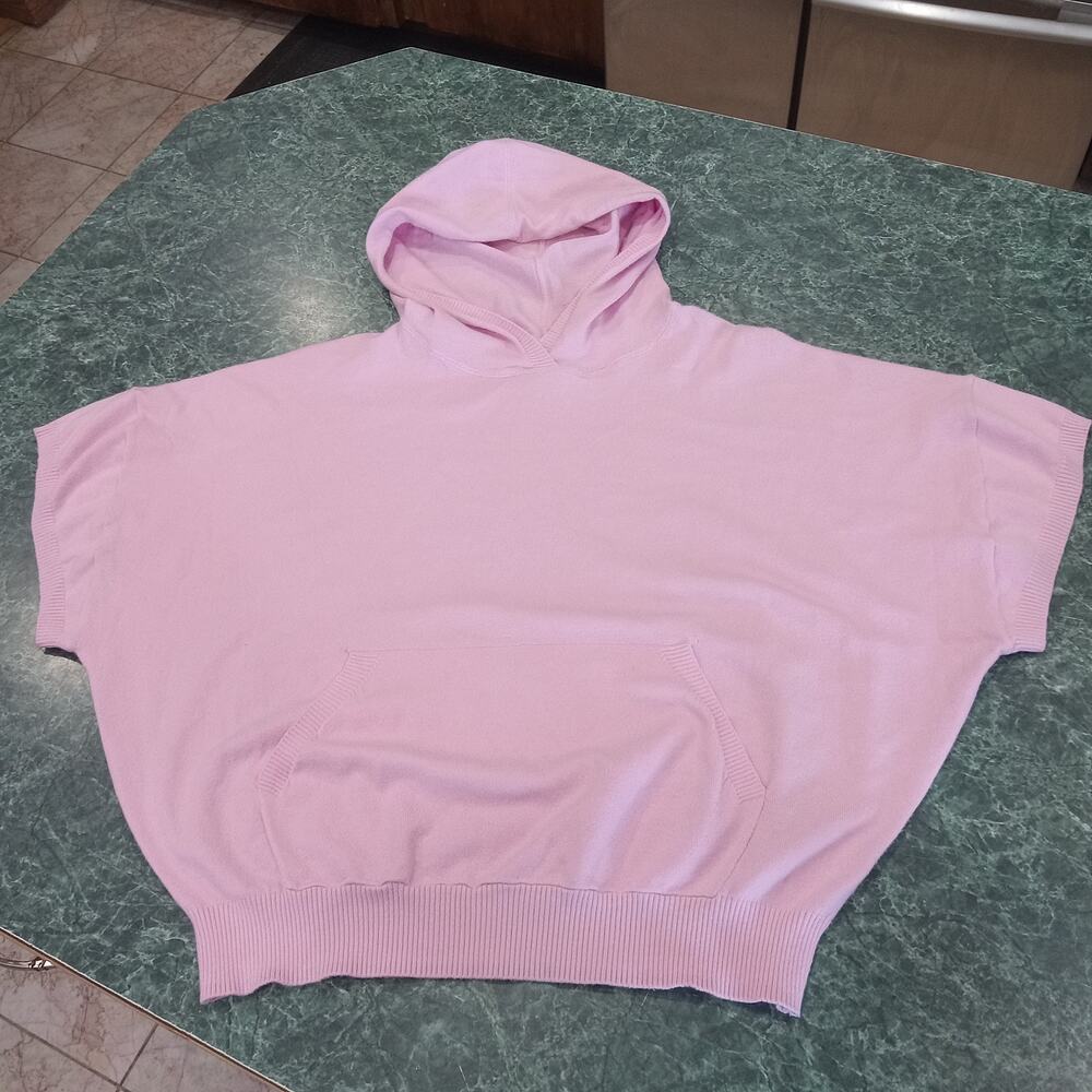 Free Assembly Womens Cropped Hoodie Boxy SOFT Top Pink Short Sleeves Size Large